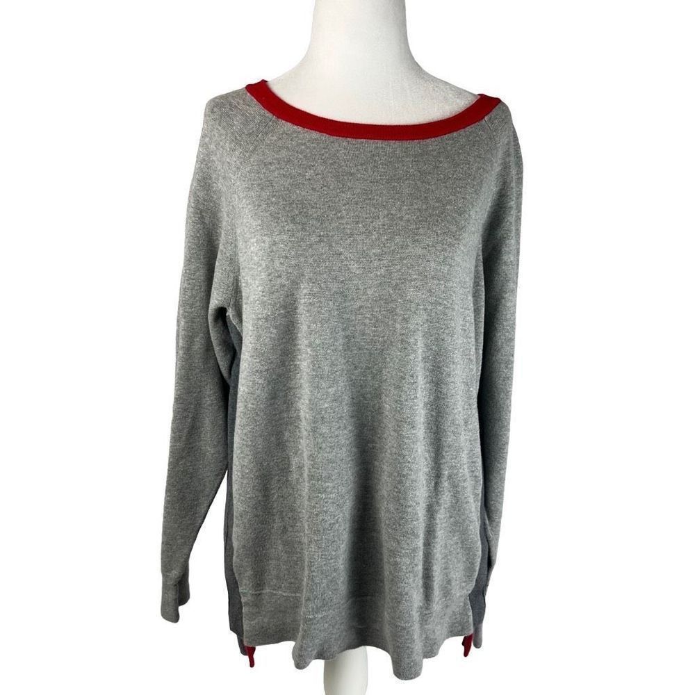 J. Crew Colorblock Gray/Red Side Snap Sweater Women’s Size XL